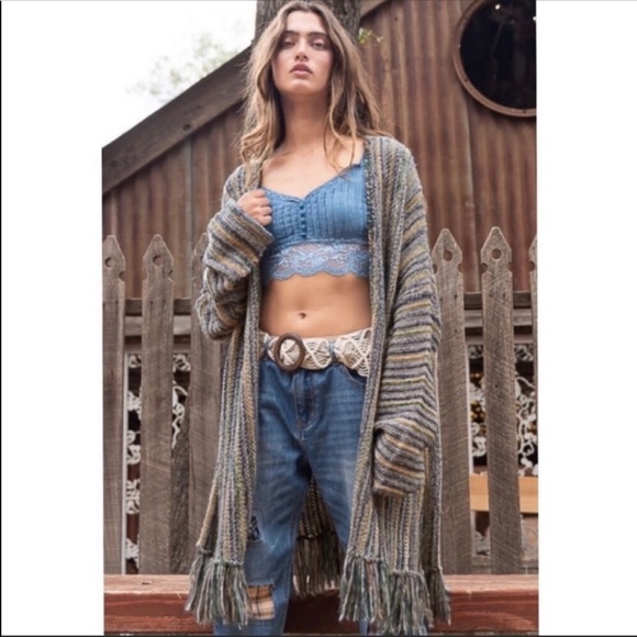 POL — Open Front Cardigan with Fringe Hem Sweater - Picture 2 of 5